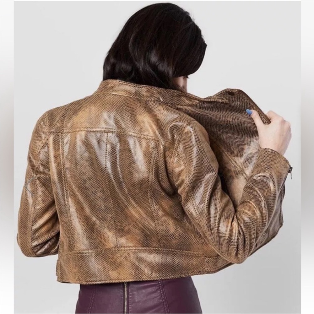 XS Free People Vegan Leather Snakeskin Jacket - Picture 2 of 6